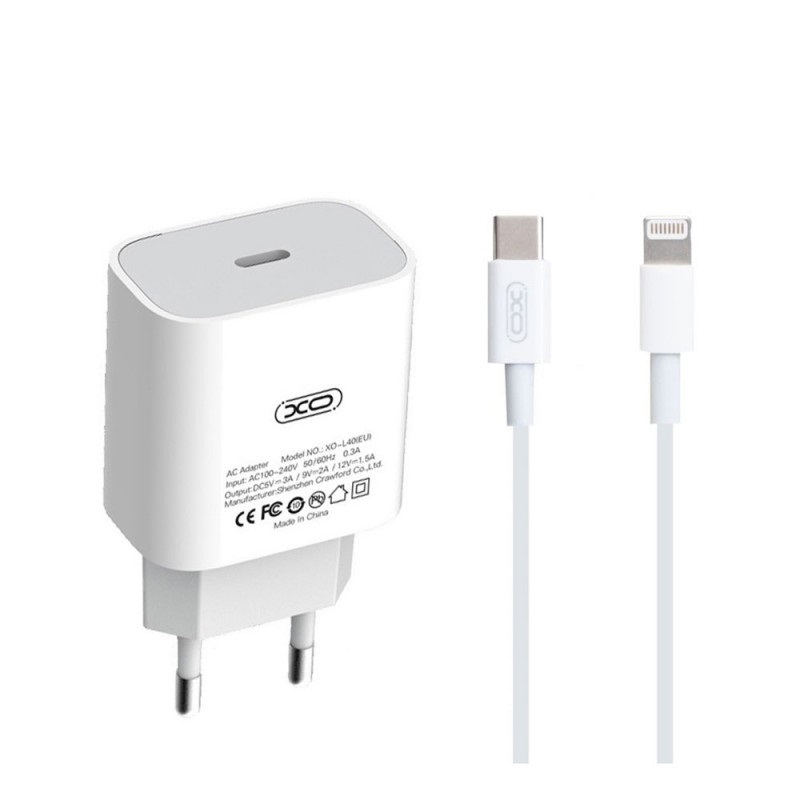 Зарядний пристрій XO-L40 (EU) White UsbC 18W + кабель Lightning 1,0m - фото 3.