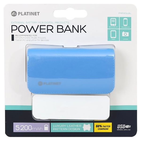 Зовнішній акумулятор Platinet leather 5200 mAh Blue (PMPB52LBL) - фото 3.