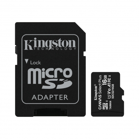 Карта памяти Kingston microSDHC 16GB Canvas Select Plus Class 10 UHS-I U1 V10 A1 + SD-адаптер (SDCS2/16GB)