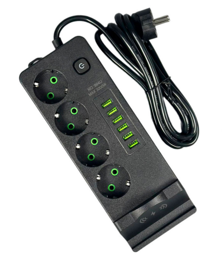 Мережевий подовжувач Power Socket 994U 4 розетки + 6 USB-портів / 2 м Black
