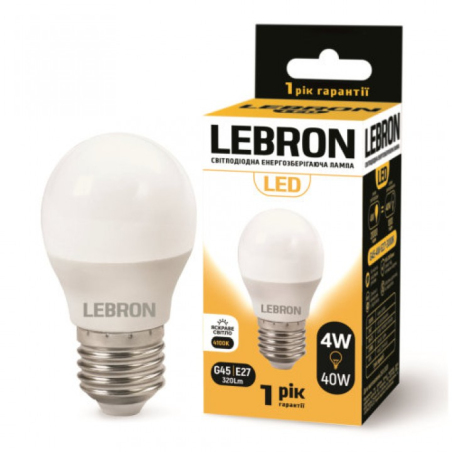Світлодіодна лампочка Lebron G45 4W Е27 4100K 320Lm