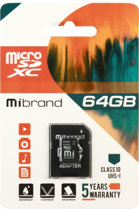 Карта пам'яті Mibrand 64GB microSDXC Class 10 UHS-1 + SD Adapter WICDXU1/64GB-A