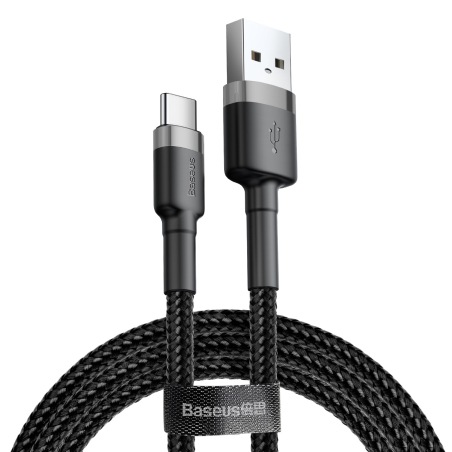 Кабель Baseus Cafule Type-C 3A, 0.5 м Gray/Black (CATKLF-AG1)