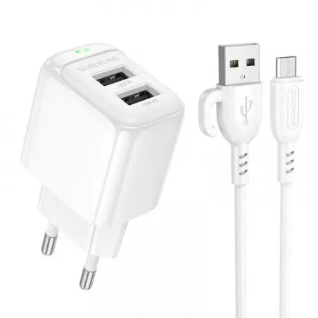 Зарядний пристрій Borofone BAS-41A + кабель MicroUSB White