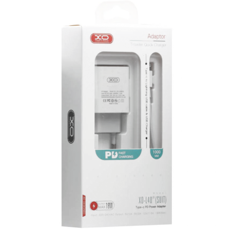 Зарядний пристрій XO-L40 (EU) White UsbC 18W + кабель Lightning 1,0m Зарядний пристрій XO-L40 (EU) White UsbC 18W + кабель Lightning 1,0m