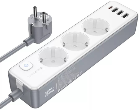 Подовжувач Borofone BAC-9 White Grey