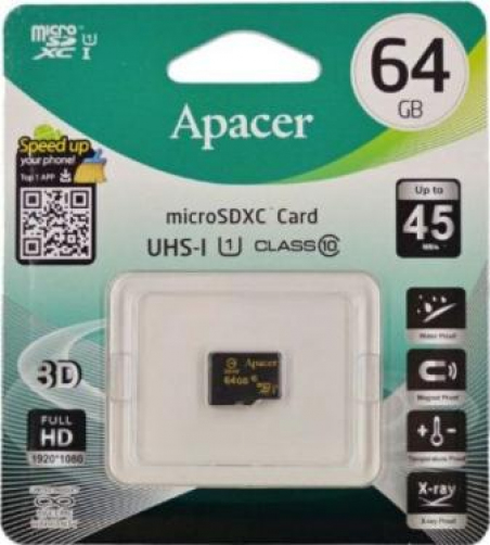 Карта памяти Apacer MicroSDXC 64GB UHS-1 Class 10 AP64GMCSX10U1-RA