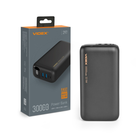 Зовнішній акумулятор Videx VPB-297 30000mAh Black