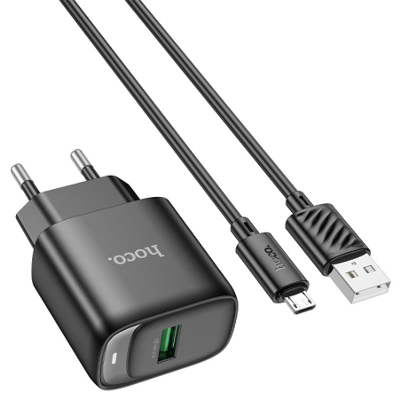 Мережевий зарядний пристрій Hoco C140A Smart QC3.0 18W USB-A + Type-C Cable Black