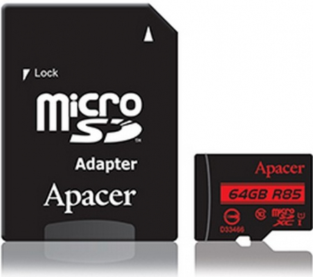 Карта пам'яті Apacer microSDXC UHS-I 85R 64GB сlass10 + SD adapter (AP64GMCSX10U5-R)