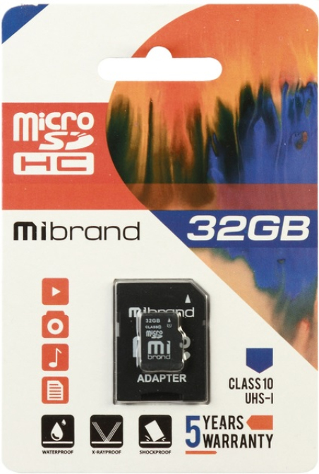 Карта пам'яті Mibrand 32 GB microSDHC Class 10 UHS-1 + SD Adapter MICDHU1/32GB-A