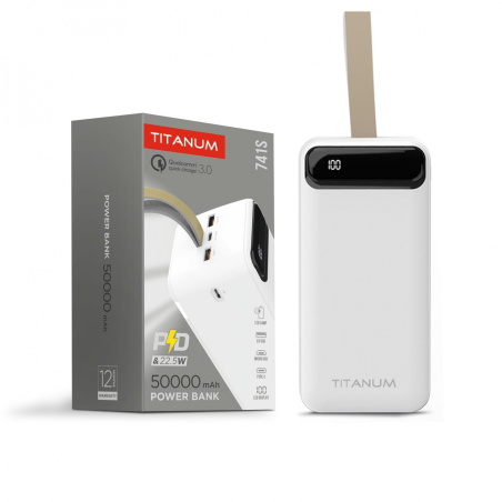 Зовнішній акумулятор TITANUM TPB-741S-W 50000 mAh White Зовнішній акумулятор TITANUM TPB-741S-W 50000 mAh White
