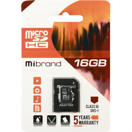 Карта пам'яті Mibrand 16 GB microSDHC Class 10 UHS-I + SD Adapter MICDHU1/16GB-A