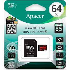 Карта пам'яті Apacer microSDXC UHS-I 85R 64GB сlass10 + SD adapter (AP64GMCSX10U5-RA)