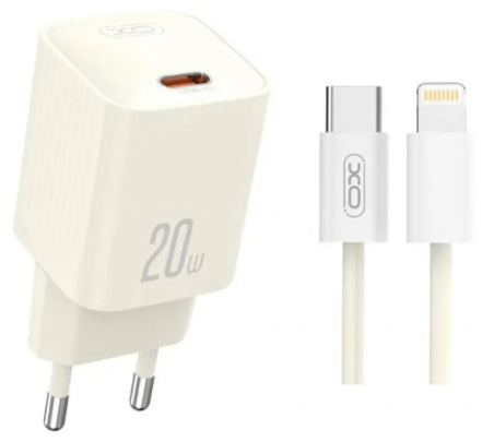 Зарядний пристрій XO L146 20W + кабель Lightning Beige