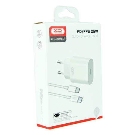 Зарядний пристрій XO-L91 EU + Type-C 25W White
