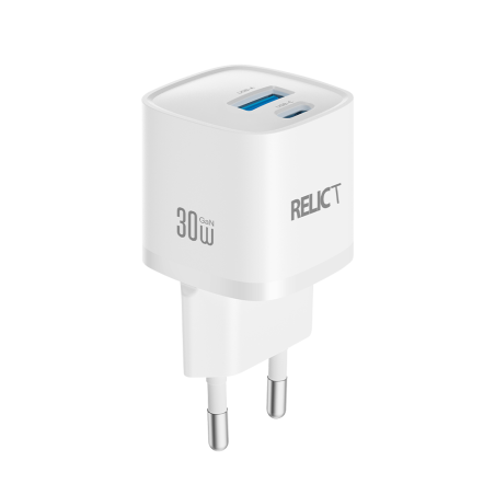 Зарядний пристрій Relict JetMini GaN 30W USB-C + USB-A White
