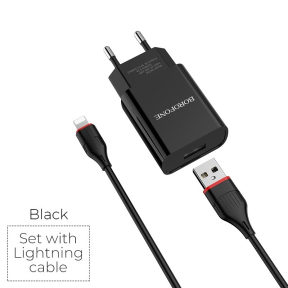 Зарядний пристрій Borofone BA20A Sharp з кабелем Lightning чорний