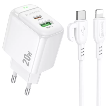 Мережевий зарядний пристрій Borofone BAS44A 20W PD/QC USB-C/USB-A White