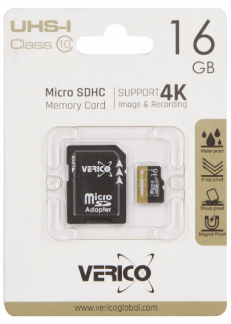 Карта памяти Verico MicroSDHC 16GB UHS-I Class 10 + SD adapter (1MCOV-MAH9G3-NN)