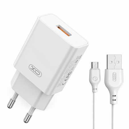 Мережевий зарядний пристрій XO L127 18W + кабель microUSB White