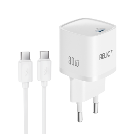 Зарядний пристрій Relict JetMini GaN 30W USB-C + кабель Type-C White Зарядний пристрій Relict JetMini GaN 30W USB-C + кабель Type-C White