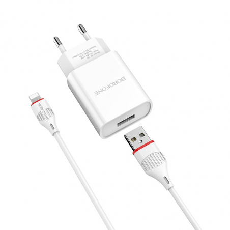 Зарядное устройство Borofone BA20A Sharp + Кабель Lightning (2.1A) [White]