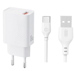 Мережевий зарядний пристрій XO L159 18W USB-A + кабель micro USB White