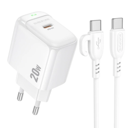 Зарядний пристрій Borofone BAS43A PD 20W + кабель Type-C to Type-C White