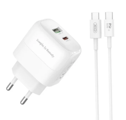 Мережевий зарядний пристрій XO L161 20W USB-A + USB-C + кабель Type-C White