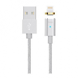 USB кабель Hoco U40 Magnetic Adsorption Lightning-USB 1m Silver