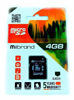 Карта пам'яті Mibrand 4 GB microSDHC Class 4 + SD Adapter MICDC4/4GB-A