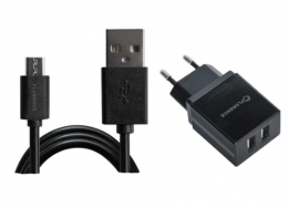 Зарядний пристрій Florence 2USB 2A + microUSB cable black (FL-1021-KM)