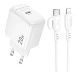  Зарядний пристрій Borofone BAS43A PD 20W + кабель Type-C to Lightning White