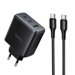 Мережевий зарядний пристрій HOCO C160A Upgrade PD65W (2C1A) Charger Set Black