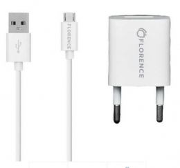 Зарядний пристрій Florence 1USB 1A + microUSB cable white (FL-1000-WM)