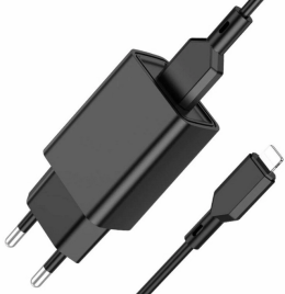 Мережевий зарядний пристрій Borofone BA68A + кабель USB to Lightning Black
