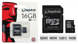Карта пам'яті Kingston microSD 16GB Class 10 + SD адаптер 
