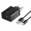 Зарядное устройство Florence 1USB QC 3.0 + microUSB cable Black (FL-1050-KM) - фото 2.